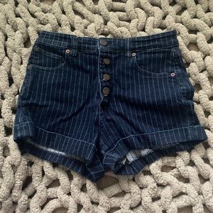 Stripped denim high waisted shorts